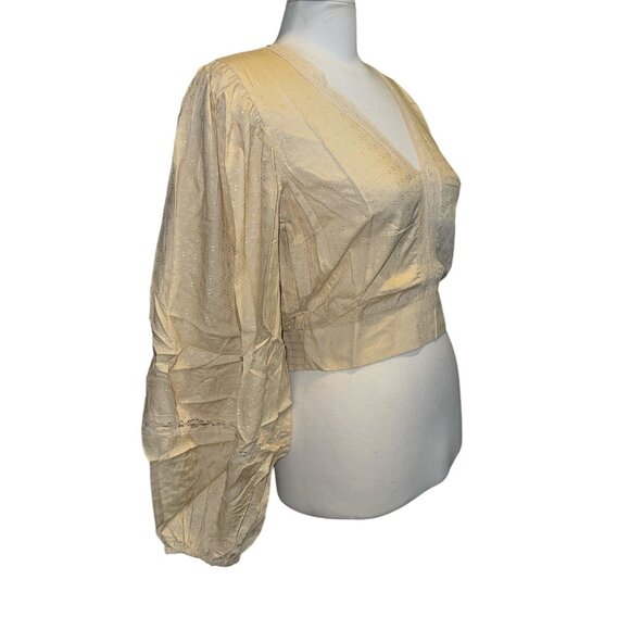 Band of the Free V Neck Long Sleeve Peasant Boho Blouse Sz Medium Womens Cream - Picture 5 of 11